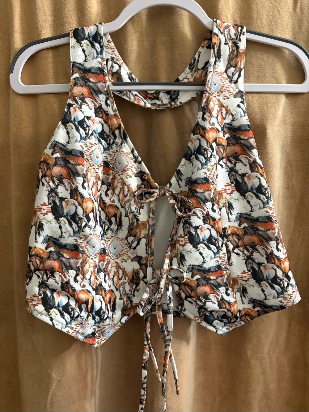 Boho Horse Print Tie-Front Vest with rust colored Cami